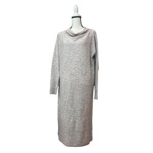 Stitchdrop Women’s Cowl Neck Soft Midi Tunic Dress, Heather Beige, XS -DAMAGE